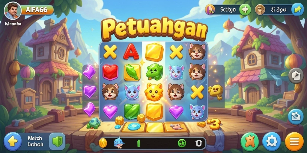 Screenshot AIFA66 menunjukkan gameplay seru saat mencocokkan permata.