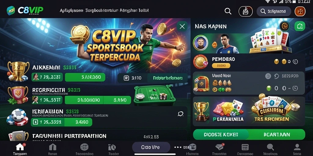 Tampilan aplikasi C8VIP dengan fitur taruhan olahraga yang komprehensif.