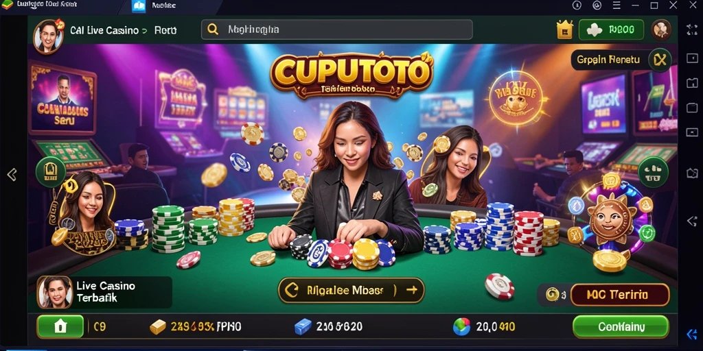 Screenshot gameplay CUPUTOTO menampilkan dealer langsung dan suasana kasino yang nyata.
