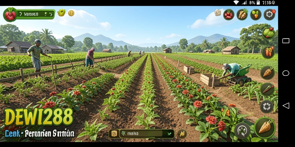 Tampilan gameplay DEWI288 dengan lahan pertanian yang hijau dan subur.