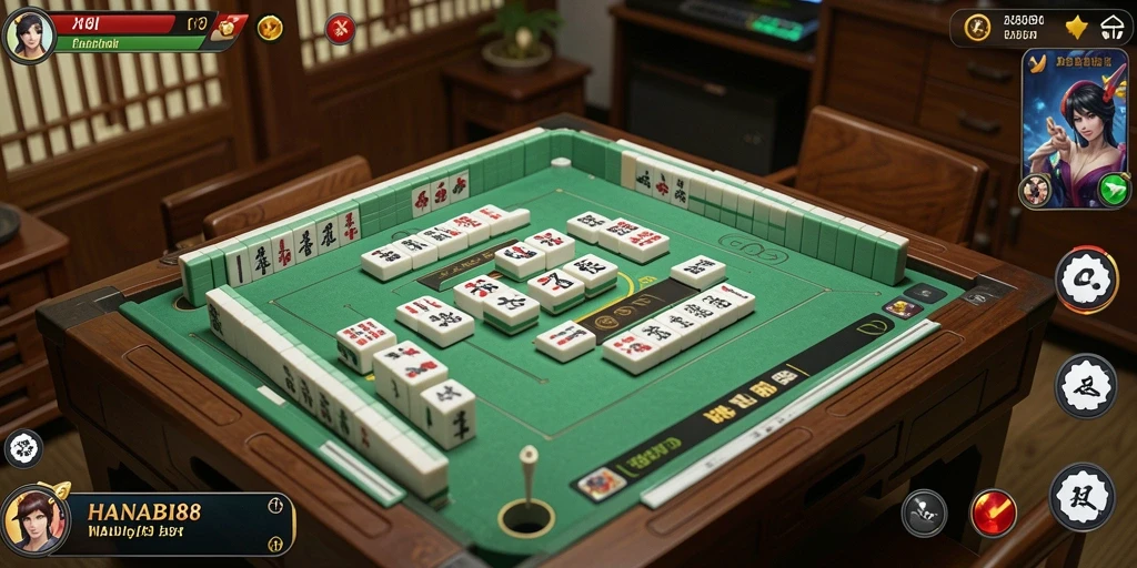 Tampilan gameplay menarik dalam permainan Mahjong HANABI88.