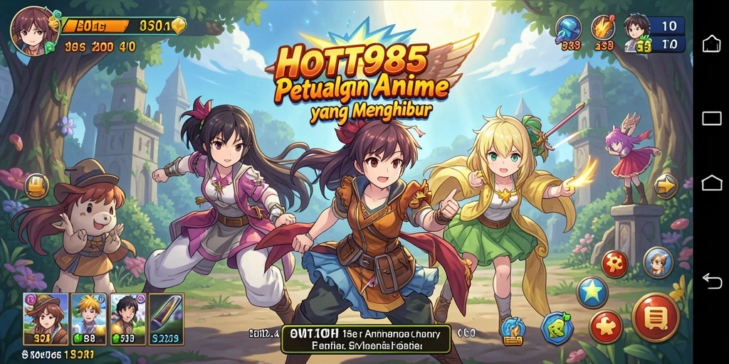 Screenshot gameplay HOT985 menunjukkan petualangan anime yang mendebarkan.