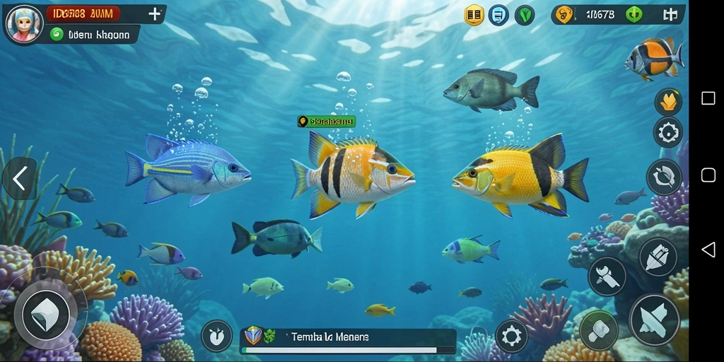 Tangkapan layar ID678 menunjukkan aksi menembak ikan yang seru dan dinamis.
