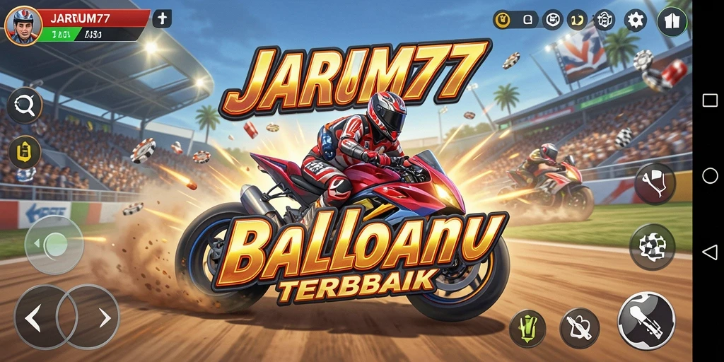 Screenshot gameplay JARUM77 menampilkan balapan yang mendebarkan.