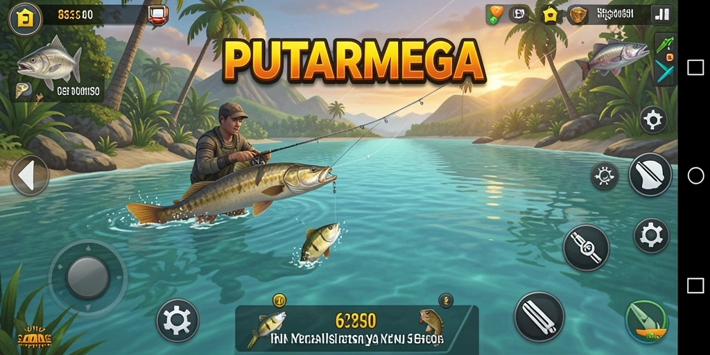 Tampilan gameplay PUTARMEGA yang memukau saat memancing.