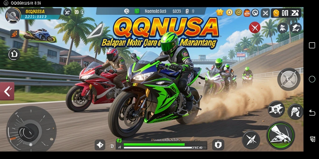 Gambaran gameplay QQNUSA yang intens dan menantang dalam balapan motor.