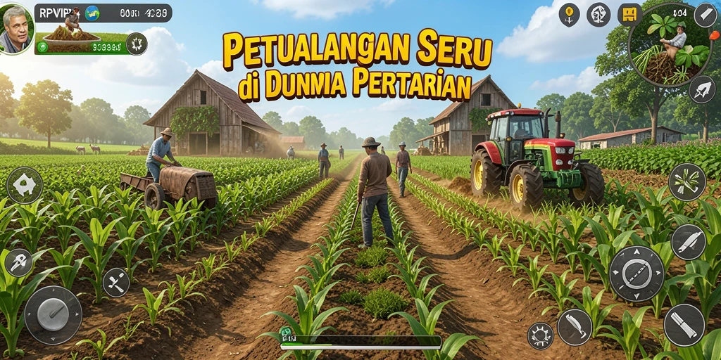 Tangkapan layar gameplay RPVIP4 yang menunjukkan aktivitas bertani.
