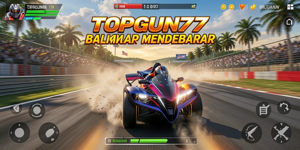 Screenshot gameplay menunjukkan momen balap yang intens di TOPGUN77.