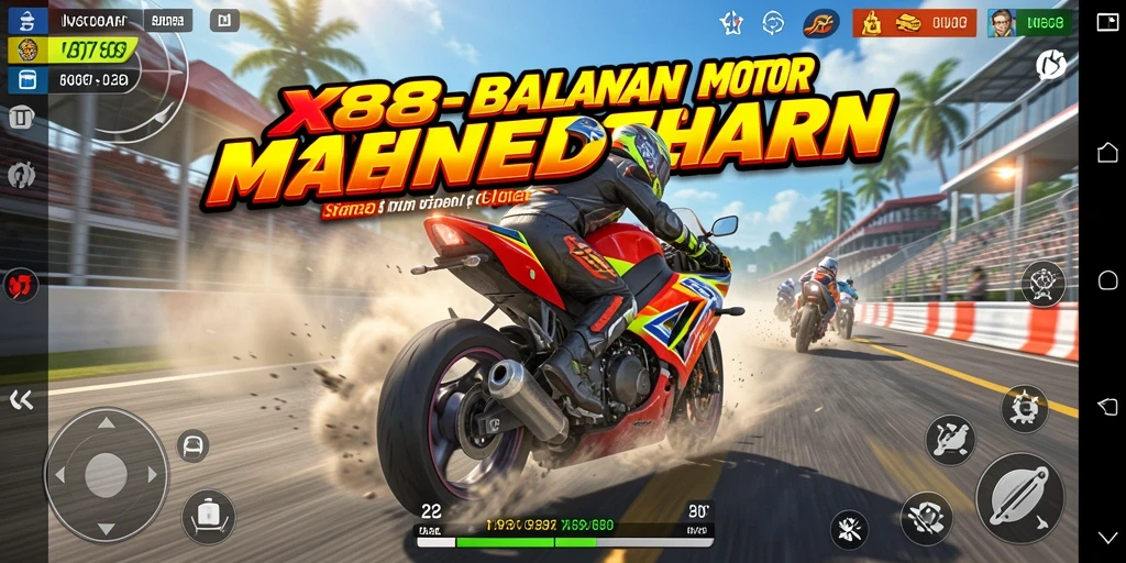 Screenshot X88 menampilkan gameplay balapan motor yang seru dan mendebarkan.